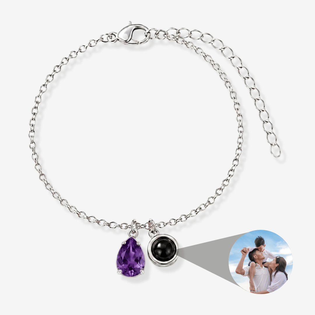 Personalisiertes Armband mit Foto - Geburtsstein - Silber Februar Amethyst